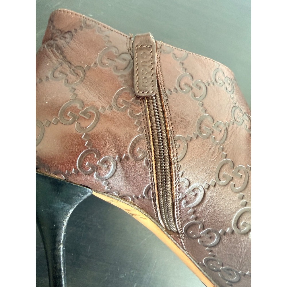 Gucci Guccissima GG Leather Ankle Booties Heels 9 / 9B Vintage Y2K Brown Italy - Picture 6 of 16